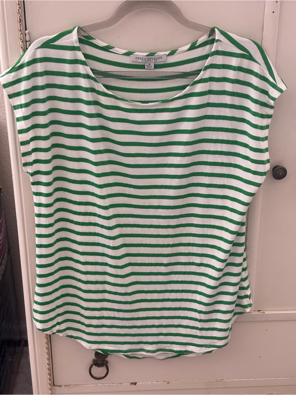 Green Envelope White and Green Striped Scoop Neck Tee